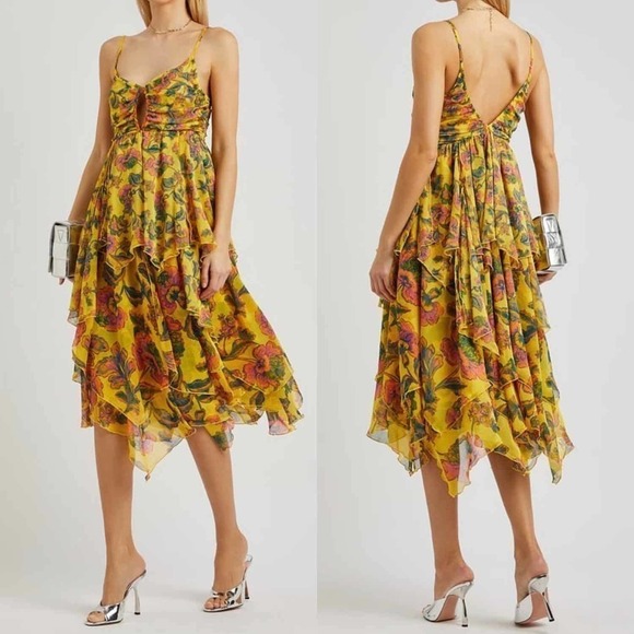 Misa Los Angeles Daphne Floral Print Chiffon Midi Dress Size Medium - Picture 1 of 15